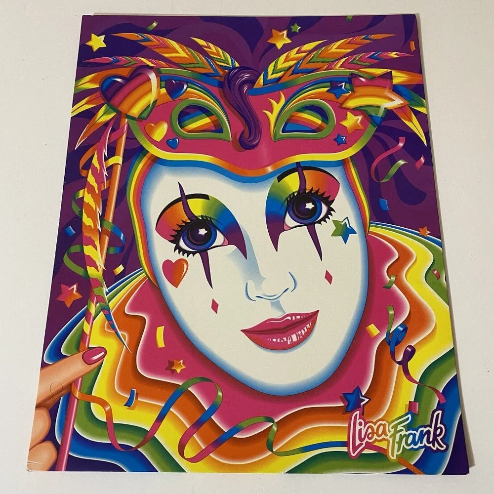 Vintage Lisa Frank Mardi Gras Clown Folder Trends Pocket Portfolio *Unpunched